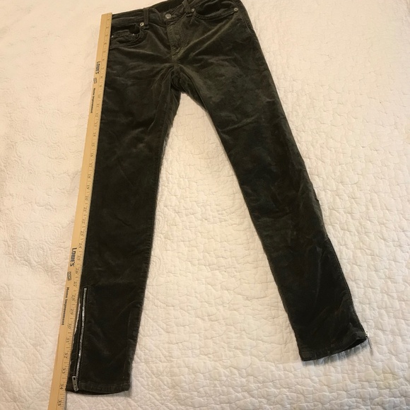 Rag & Bone Olive Velvet 5-pocket cropped skinny jeans with zippered ankles (26) - Picture 7 of 16